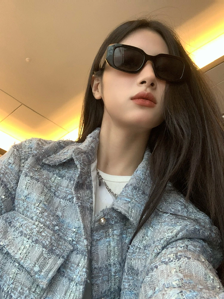 2024 весенняя винтажная твидовая куртка в клетку женская одежда однобортная