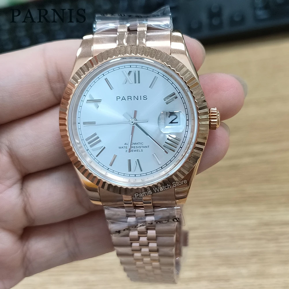 Мужские часы с автоматическим белым циферблатом Parnis Юбилейный браслет 39 5 мм цвет