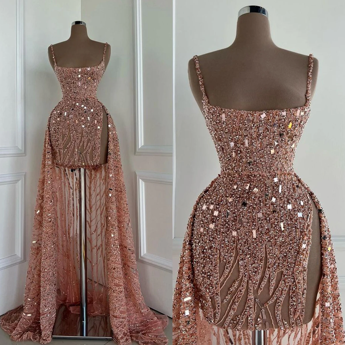 Блестящие сексуальные трапециевидные Вечерние платья на бретелях без рукавов с