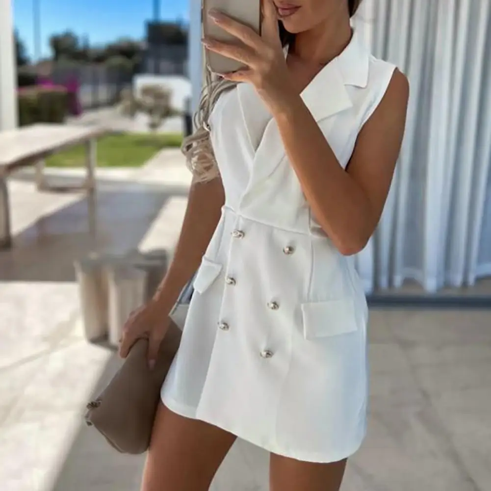 

Stylish Office Romper One-piece Lady Double Breasted Office Romper Anti-pilling Wide Leg Blazer Jumpsuit For Daily Wear