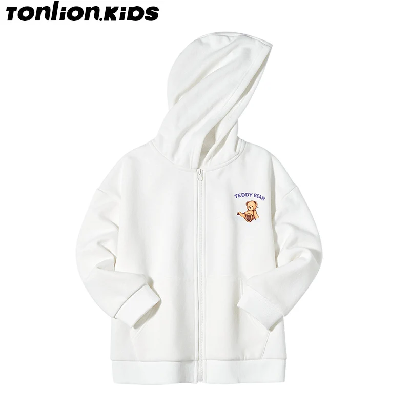 

TON LION KIDS Spring Knitwear Casual Fashion Cardigan Hooded Sweater Girls Jacket 5-12 Years Old Girls Clothes