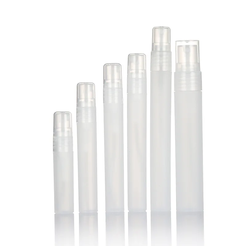 Botella atomizadora portátil de plástico PP para maquillaje, botellas de espray de 20/100 piezas, 5/8/10/15ml, para Perfume, cosméticos, botellas de muestra de viaje