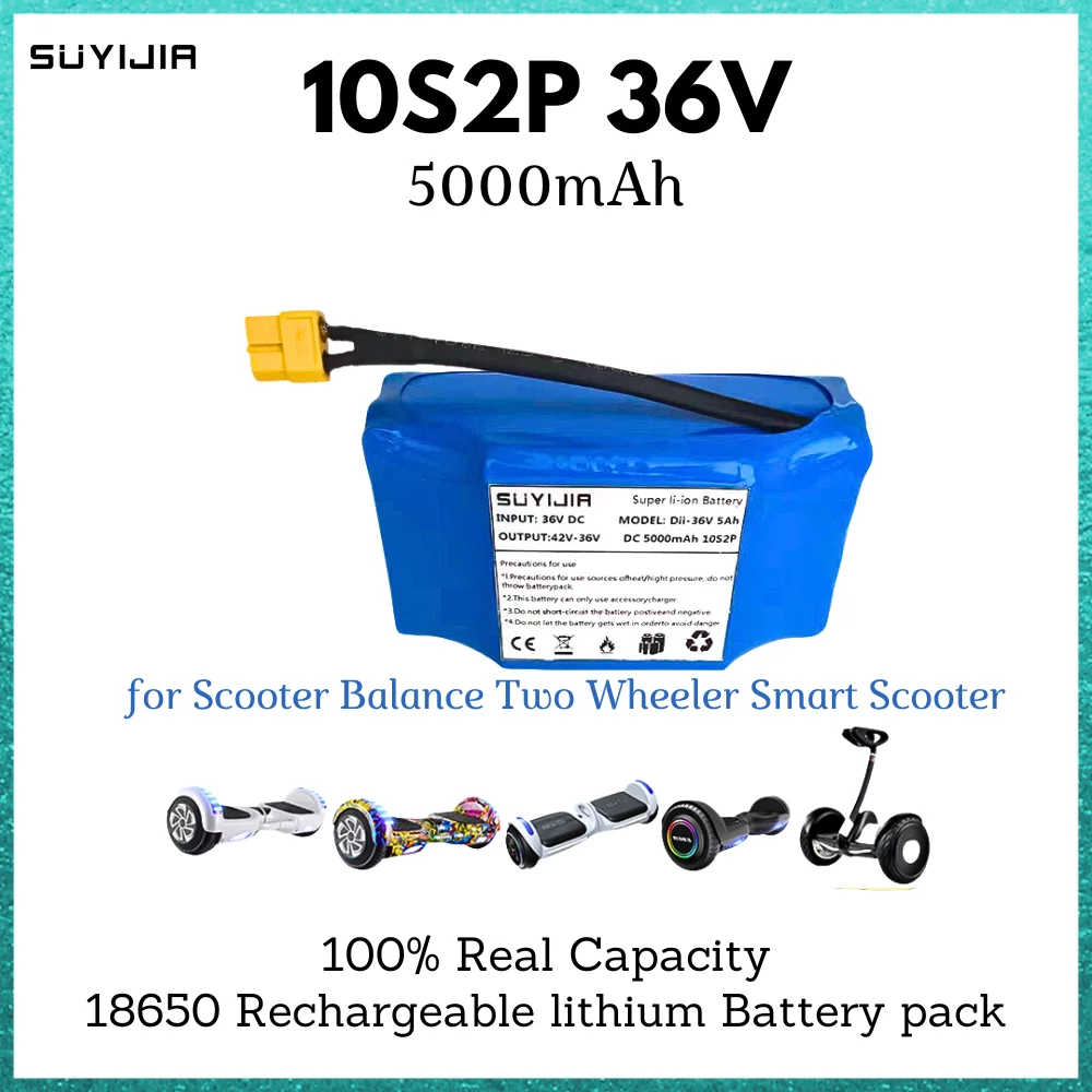 

36V 18650 10S2P 5000mah Li-ion Rechargeable Battery Monomer for Scooter Balance Two Wheeler Smart Scooter Battery Built-in BMS