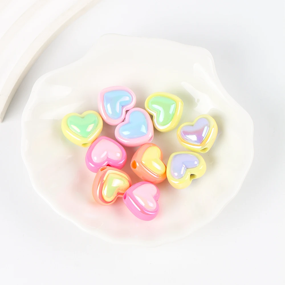 

10Pcs Love Heart Shape UV AB Color Acrylic Beads Loose Spacer Beads For Jewelry Making Pendant Earrings Bracelet DIY