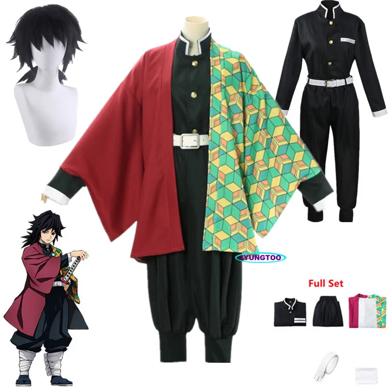 

Anime Demon Slayer Kimetsu no Yaiba Giyuu Tomioka Cosplay Costume Kimono Uniform Set Halloween Carnival Party Prop
