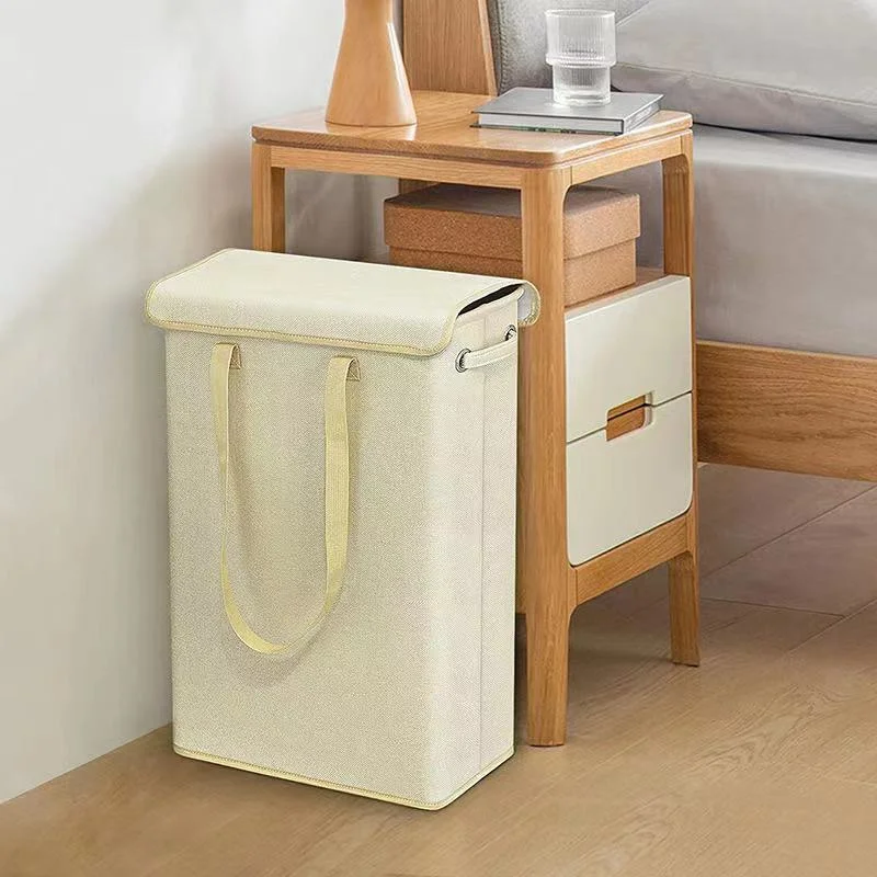 Laundry Basket Clothing Laundry Storage Basket With Cover Dirty Clothes Basket 45L Foldable Slim Portable Bedroom Office Storage