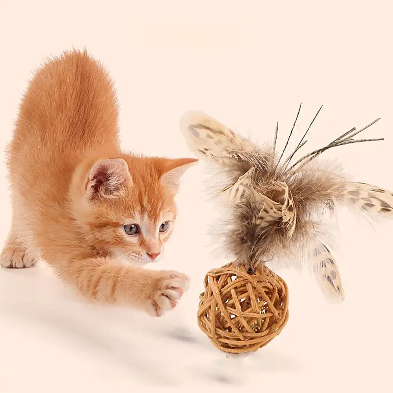 

Cat Toy Bamboo Rattan Bell Feather Funny Cat Toy Occurrence Toy Cat Bell Toy Cat Killing Time Bell Badminton Attract Toys
