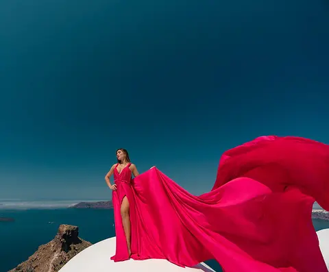 Летающие фуксия вечерние платья а-силуэта для фотосъемки Санторини с Высоким Разрезом Вечернее платье сексуальное с глубоким V-образным вырезом вечернее платье