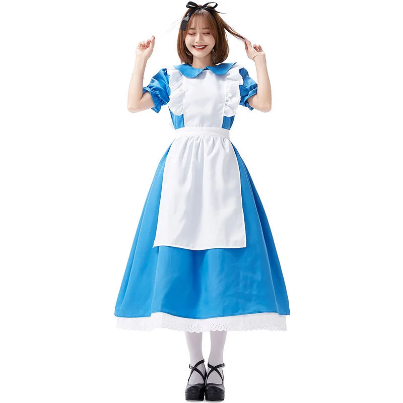Костюм Алисы длинное синее платье для взрослых женщин косплей костюм горничной
