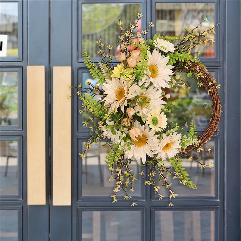 

2022 New Wreath Faux Party Wreath Sunflowers Dried Vines Artificial Flowers Summer Decorative Wreath Front Door Wall Decoration