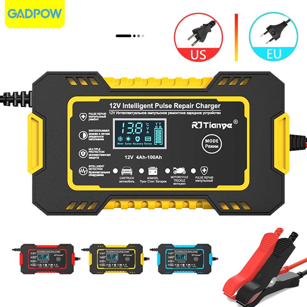 Gadpow 12V Car Battery Charger Wet Dry Lead-Acid Car Charger Lead Acid 12V Automotive Battery Charger for Auto Motorcycle