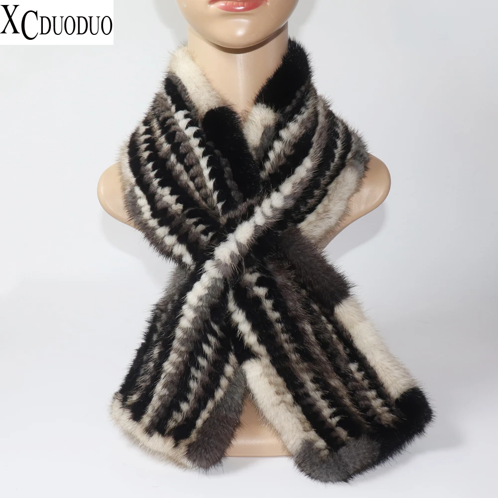 

Knitted Real Mink Fur Scarf Women Winter Fashion Luxury 100% Genuine Mink Fur Scarves Female Natural Keep Warm Mink Fur Mufflers