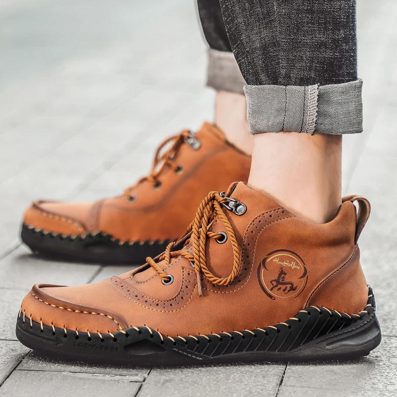 

Men's Ankle Boots Handmade Leather Western Boots Motorcycle Boots Outdoor Work Shoes Trekking Footwear High Top men boots casual