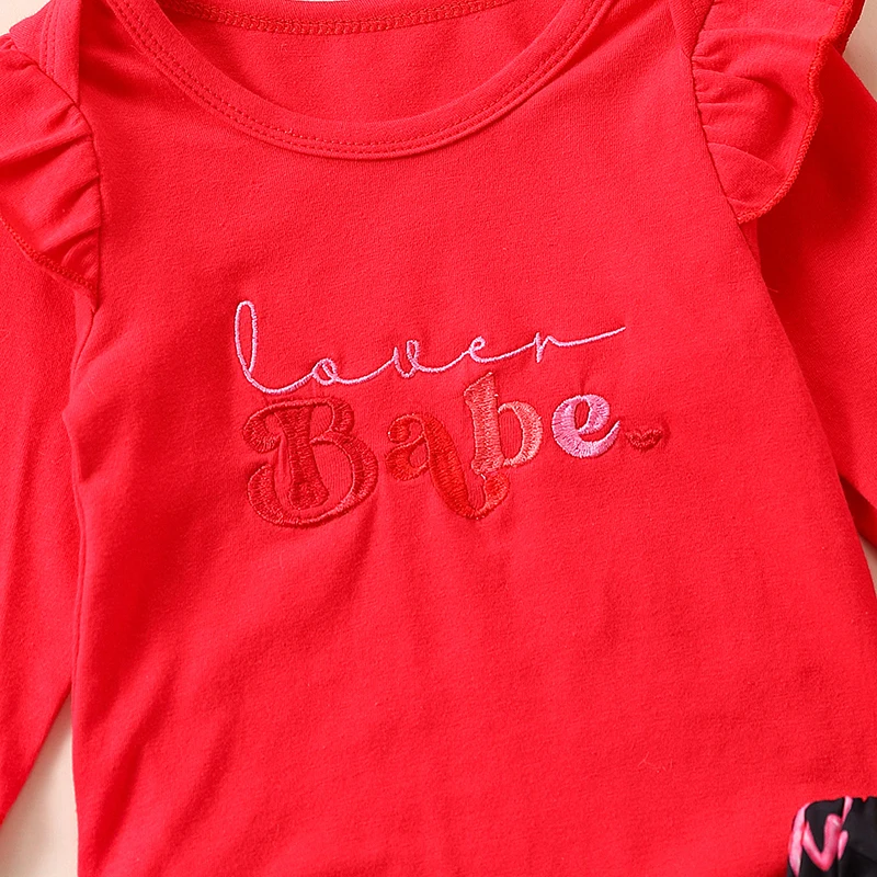 

Newborn Baby Girl Long Sleeve Heart Printed Romper Top Ruffle Suspender Skirt Set Valentine s Day Outfit 3PCS