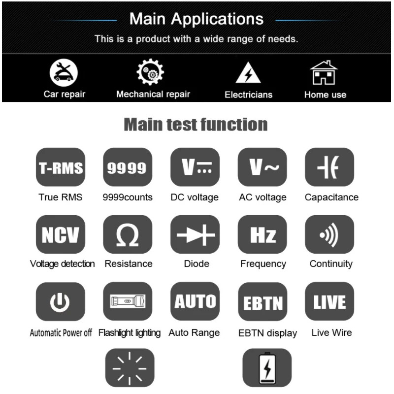 Цифровой мультиметр BSIDE ADMS9CL TRMS 9999 отсчетов Ультрапортативный тестер Ом Вольт