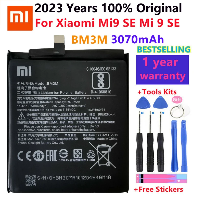 

Original Replacement Battery For XiaoMi Mi9 SE Mi 9SE BM3M Genuine Phone Battery 3070mAh+Gift Tools +Stickers