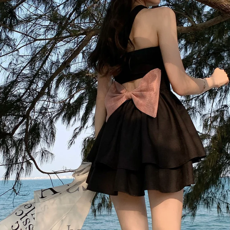 

Женское винтажное бальное платье без рукавов, розовое платье на бретельках с бантом и открытой спиной, Черное короткое платье с лямкой на шее, лето 2019