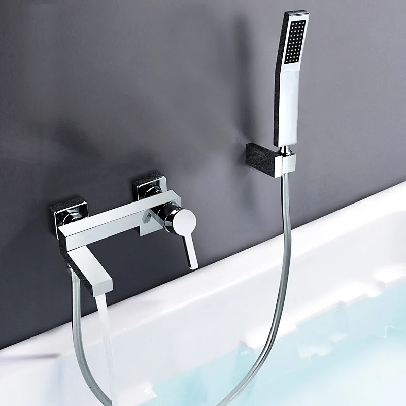 Full Copper Bathtub Shower Triple Faucet Square Out of Rotate Shower Tub Faucet Set