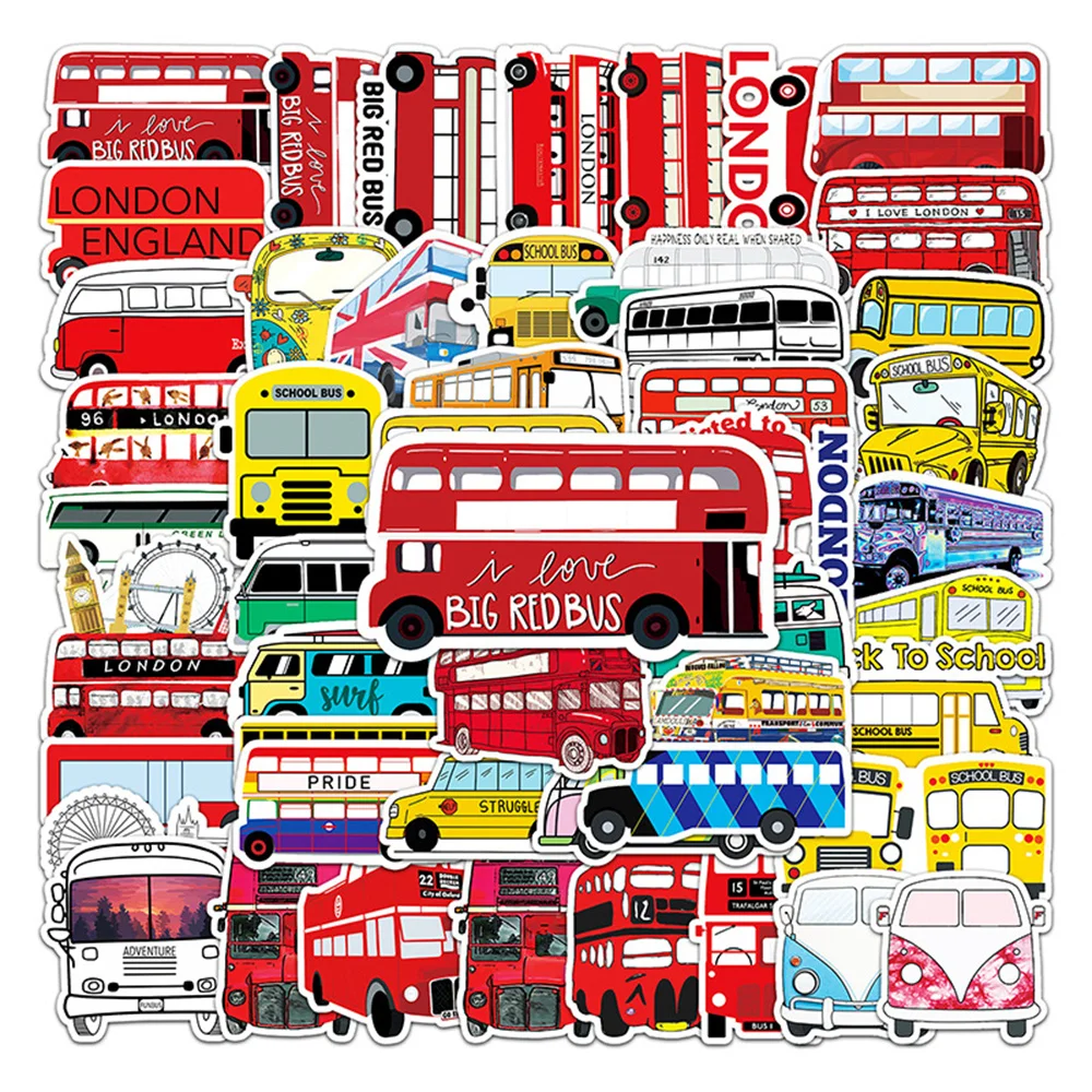 

10/30/50PCS New DIY Bus Cartoon Personality Creative Computer Table Cell Phone Car Chair Decoration Waterproof Sticker Wholesale