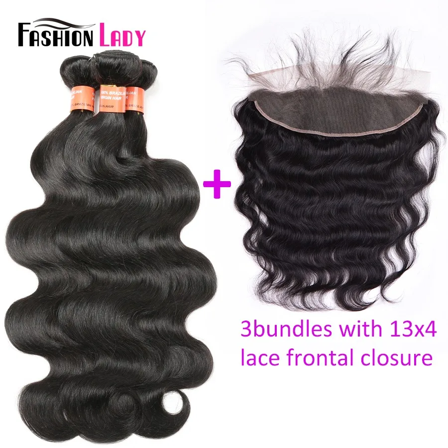 Fashion Lady Human Hair Wave Bundles With Frontal Brazilian Body Wave Bundles With Frontal 13x4 Inch Closure Remy Hair