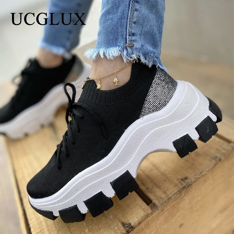 

Mesh Women's Sports Shoes Outdoor Thick Bottom Elastic Women's Shoes Non-slip Fashion Running Shoes Walking Shoes Botas De Mujer