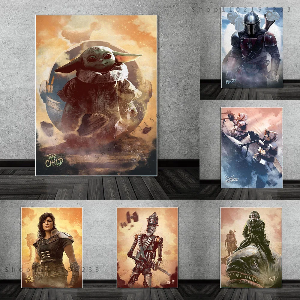 

Disney Star Wars Mandalorian Characters Posters and Prints Portrait of Mando Canvas Painting Wall Art Yoda Pictures Home Decor