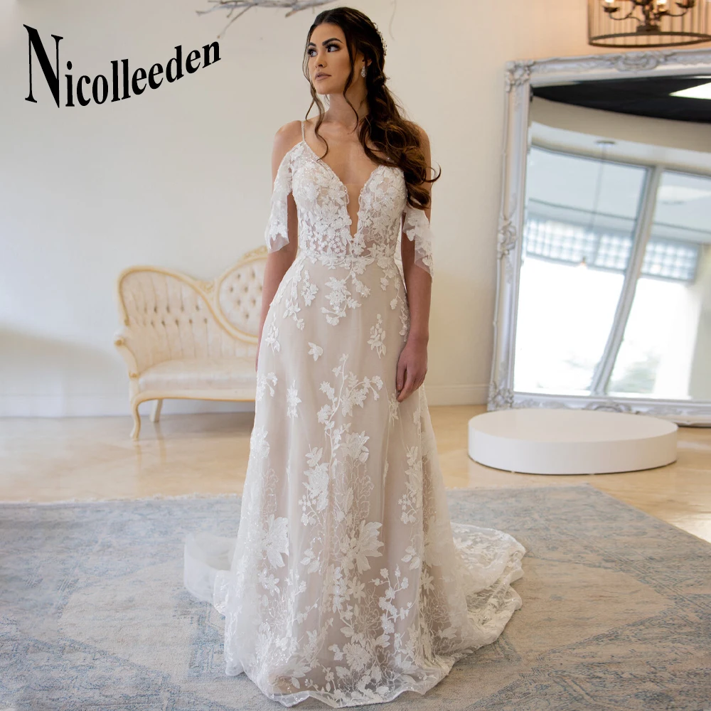 

Женское свадебное платье с трапециевидным силуэтом, на тонких бретельках