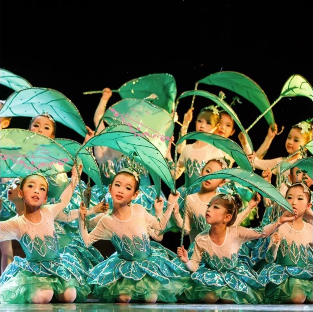 Детская одежда для бальной комнаты с зелеными листьями платье-пачка современных