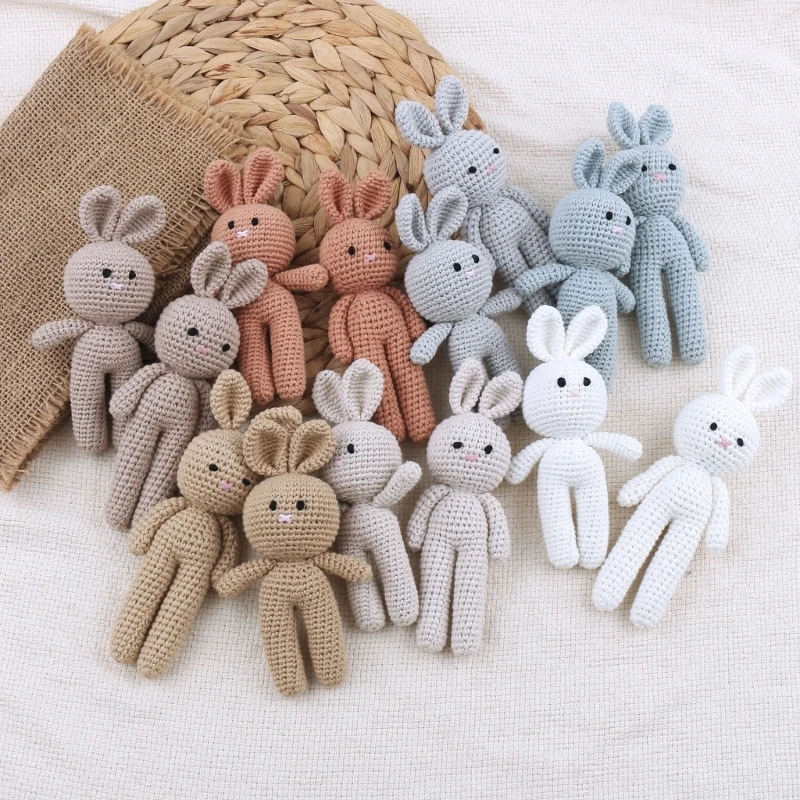 Crochet Rabbit Baby Doll Cute Stuffed Animal Handmade Bunny Soothing Toy Newborn Sleep Aid Gift Photography Props