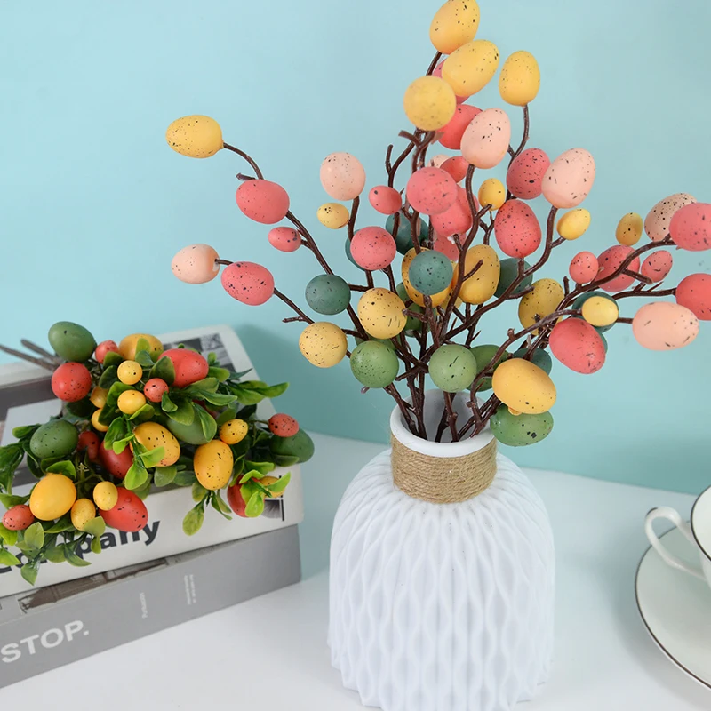

1/2/3pcs Easter Egg Tree Branch Colorful Painted Foam Egg Green Leaves Simulation Flower Home Decor Spring Easter Party Ornament