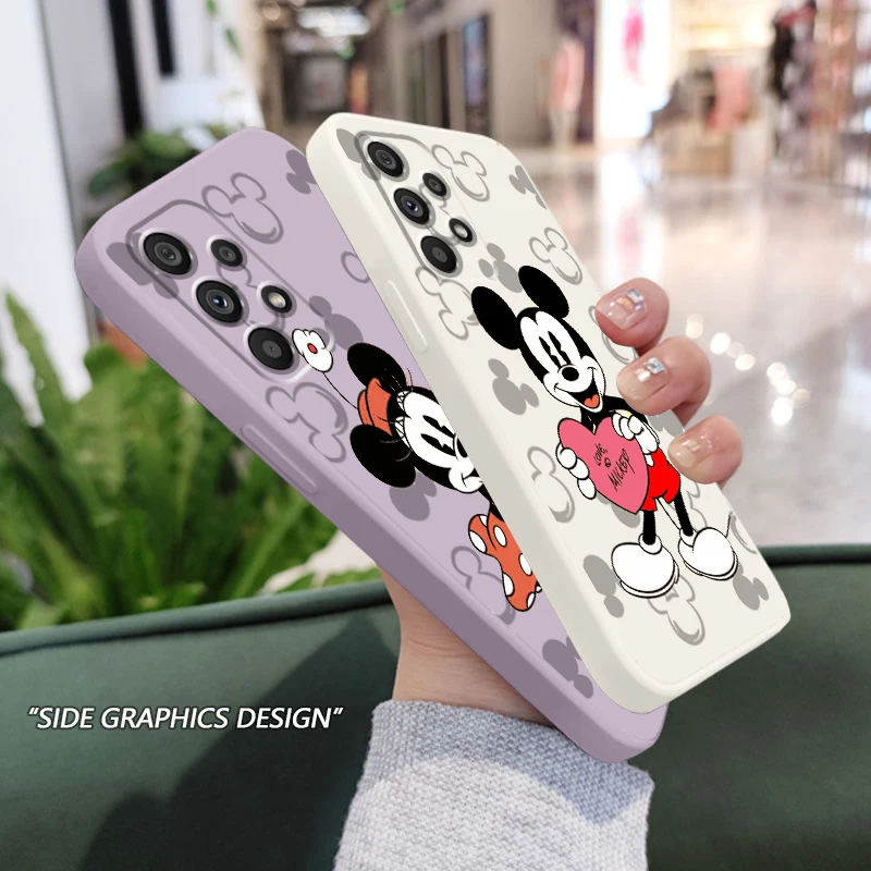 

Pink Mickey Minnie Couple Phone Case For Samsung A73 A53 A33 A52 A32 A23 A22 A71 A51 A21S A03S A50 A30 5G Liquid Rope Cover