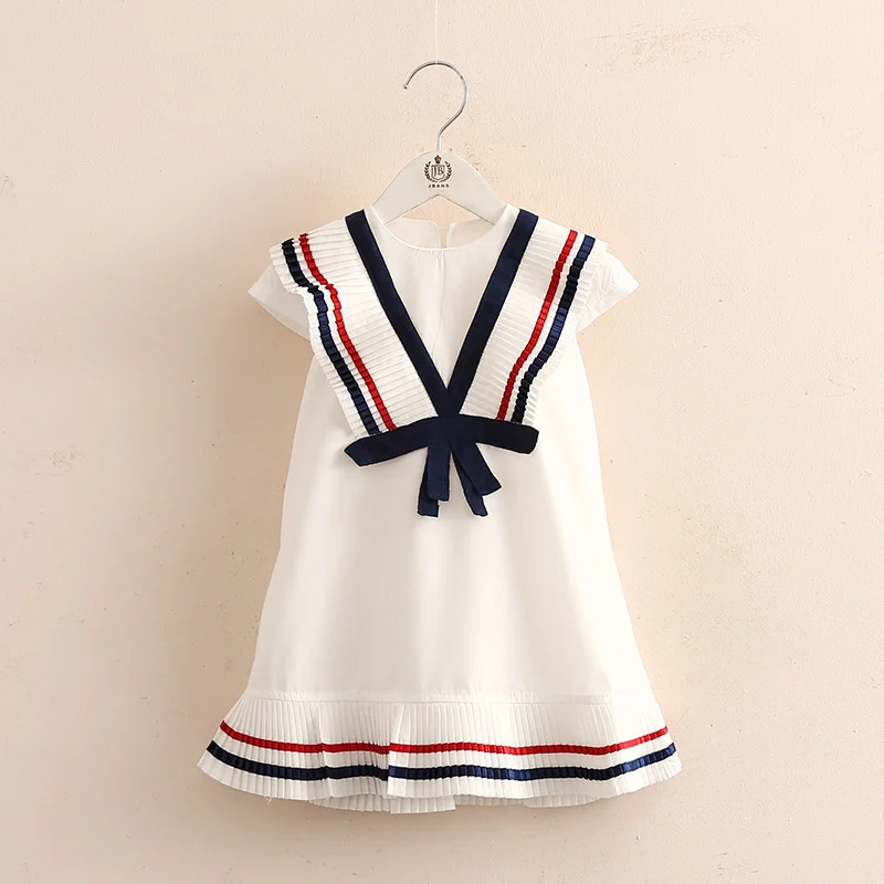 

2022 New Summer 3 4 5 6 7 8 9 10 12 Years Child Preppy Style White Cotton Color Patchwork Bow Pleated Dress for Kids Baby Girls
