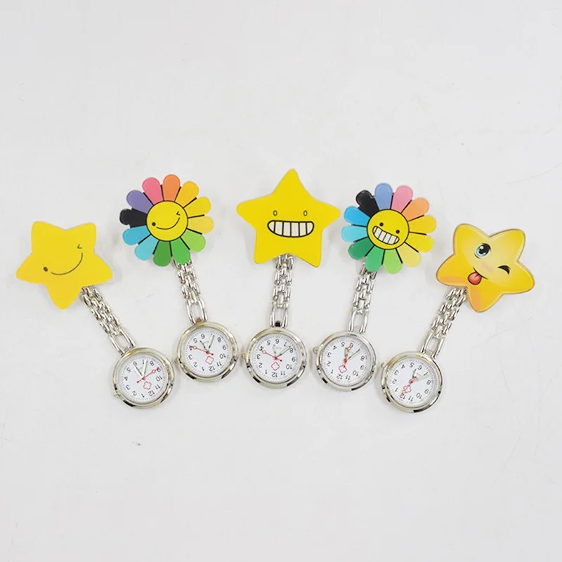 

SMVPLovely Colourful Star Smile Love Heart Rainbow Sunflower Nurse Doctor Hospital Clips Pocket Hang Quartz Watches Clock