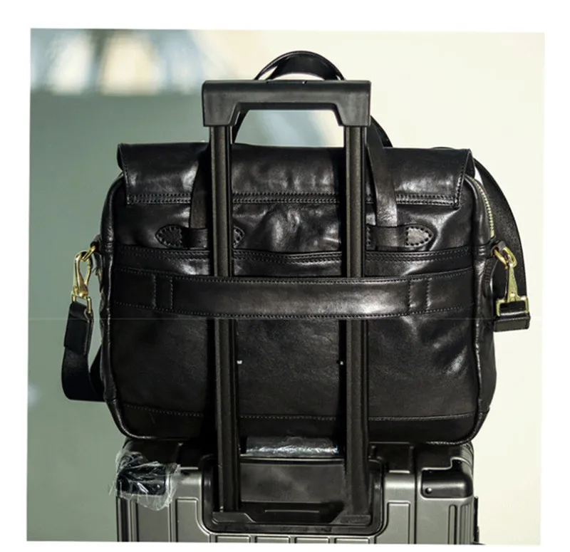 PNDME casual luxury genuine leather men women briefcase business black handbag work travel cowhide laptop shoulder messenger bag