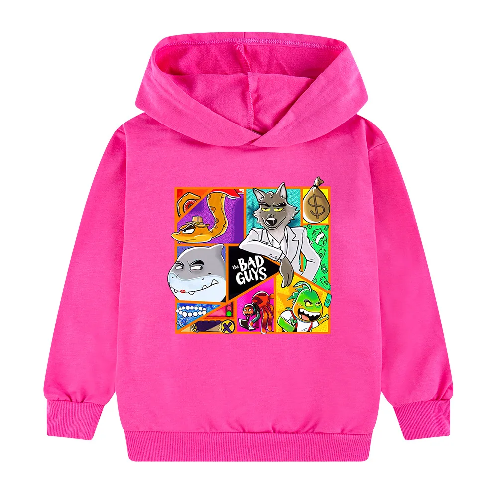 

2022 The Bad Guys Spring and Autumn Long Sleeve Hooded Sweater Baby Girls Boys Cartoon Coat Top Teen Children Clothing