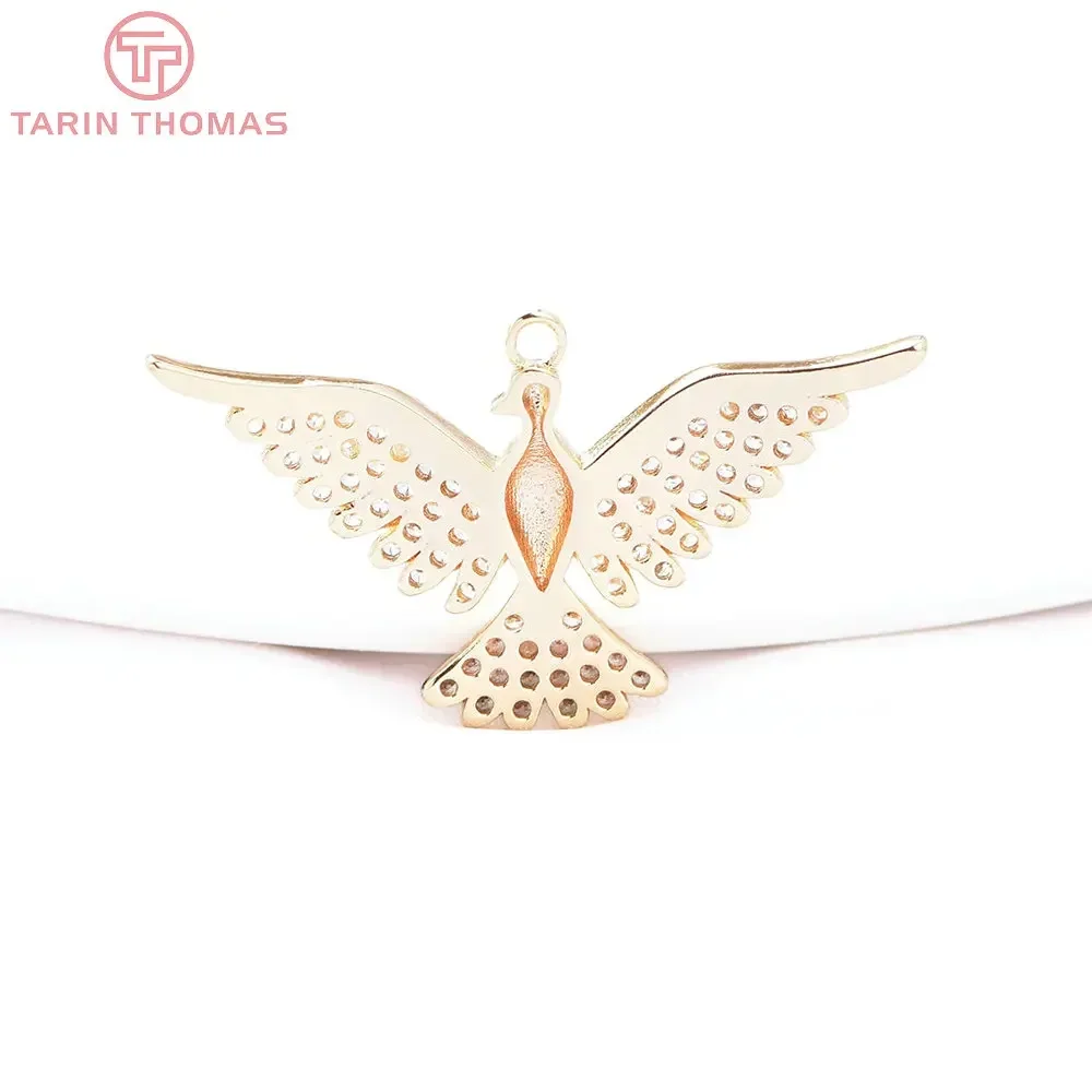 2 шт. латунные подвески в форме гуся с цирконом 24 к