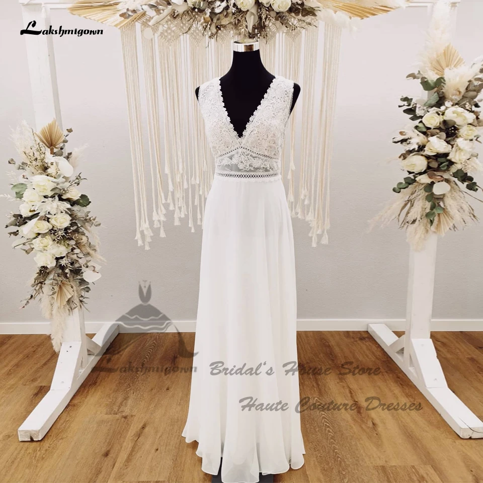 

Женское шифоновое платье с кружевной аппликацией, длинное ТРАПЕЦИЕВИДНОЕ свадебное платье с V-образным вырезом в стиле бохо, лето 2022