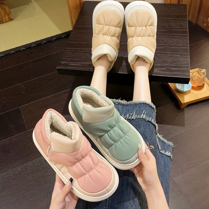 

Winter Shoes Women Soft Round Toe Clogs Platform Slip-on Female Footwear Creepers Slip On Dress Lace-Up Rome Plush Solid Down Sl