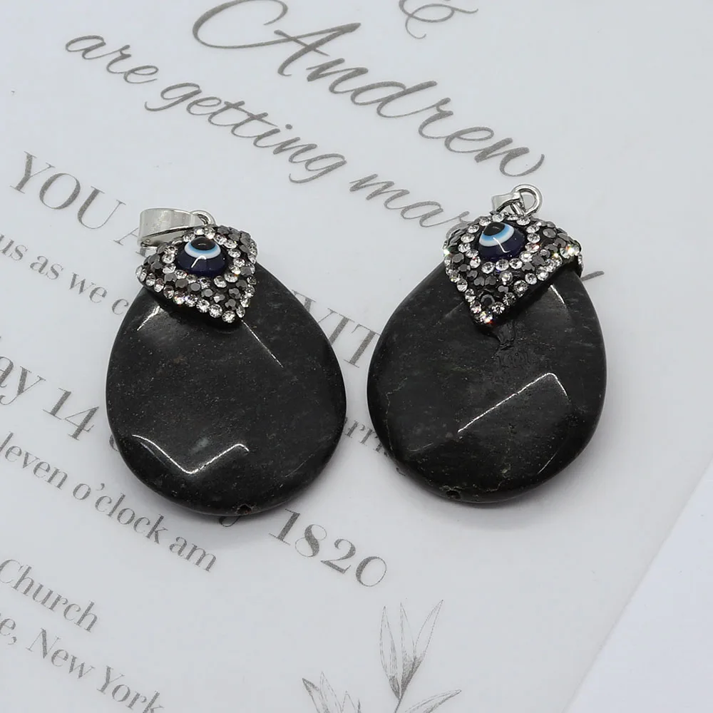 

Natural Stone Faceted Drop Shape Agate Pendants Inlaid Rhinestone Devil's Eye Jewelry DIY Necklace Earring Charms Accessories