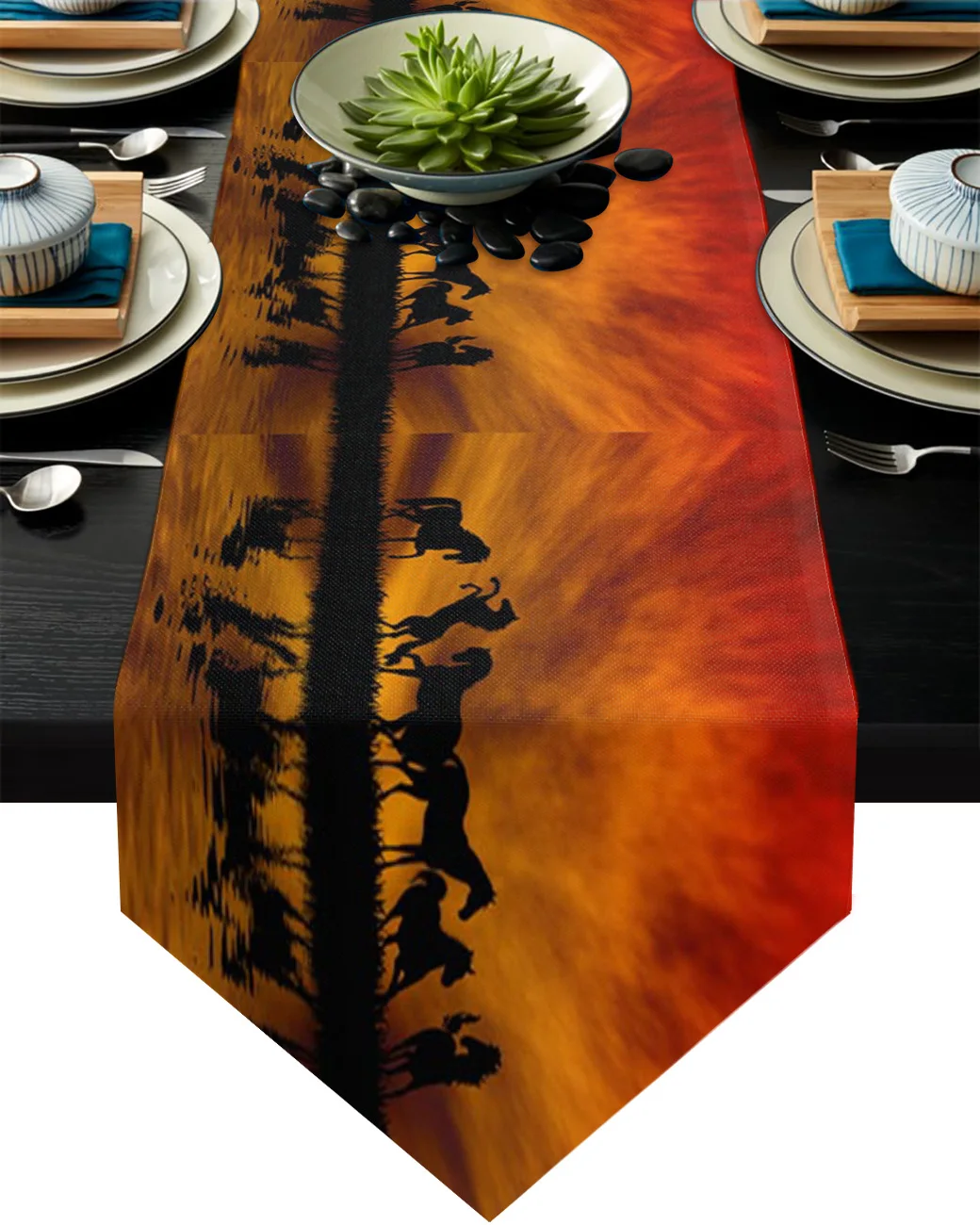 

Horses Sunset Lake Grassland Table Runners with Mats for Kitchen Coffee Dinning Table Decor Printed Table Runner and Placemat