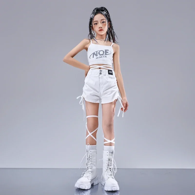 Детская одежда в стиле хип-хоп белая короткая куртка с блестками топ