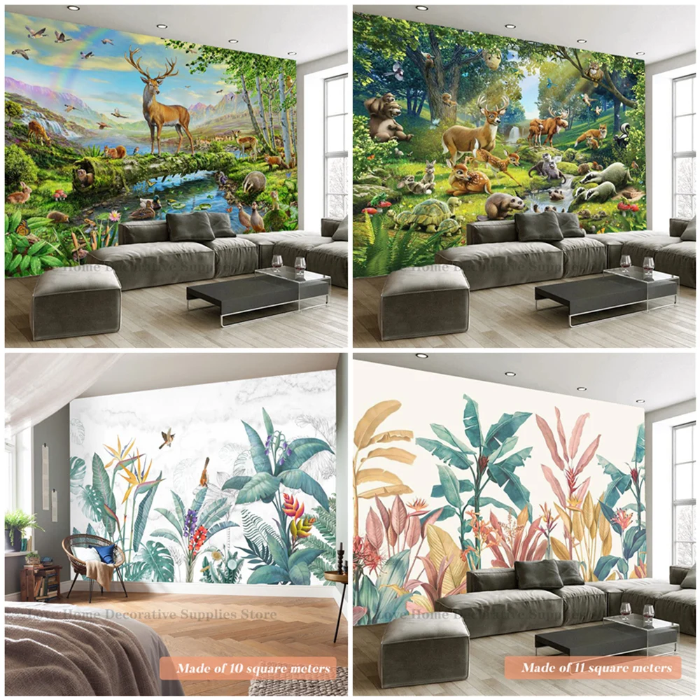 

Customizable Size Animal Forest Wallpaper Boy Room 3D Visual Canvas Jungle Mural Waterproof Banana Leaves Wall Papers Home Decor