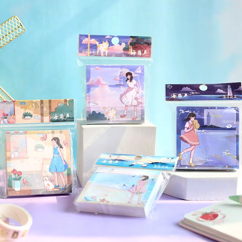 

100 Sheets/pack Cute Sticky Notes Wheel of 4 Style Girl Comics Series Cute Memo Pad Diary Notepad School Stationery