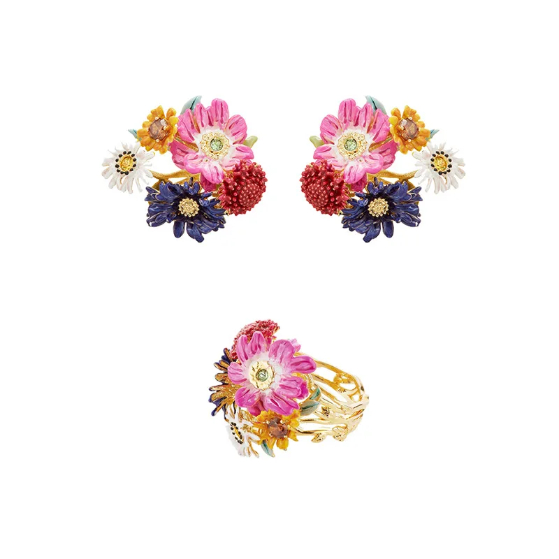 

Женские серьги-гвоздики в виде цветущего космоса, маргаритки, василькового цветка, ветвей и листьев, ажурное кольцо, ювелирные изделия для женщин 2022