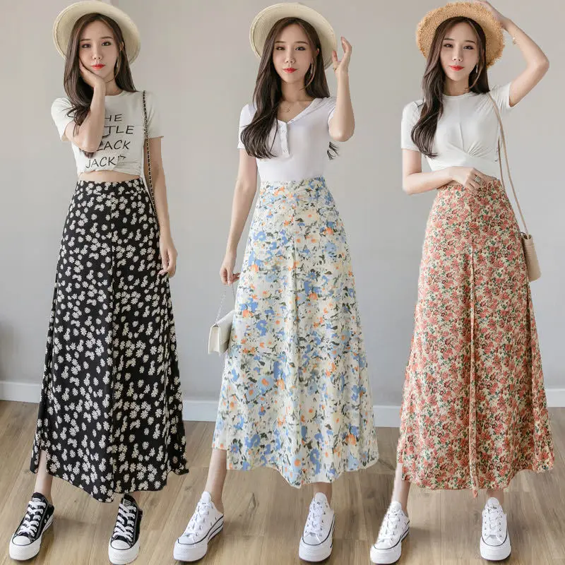 

Wide Leg Pants Womens High Waist Floral Sweet Elegant Fashionable Loose Summer Ulzzang Chiffon Breathable Stylish Trousers E91