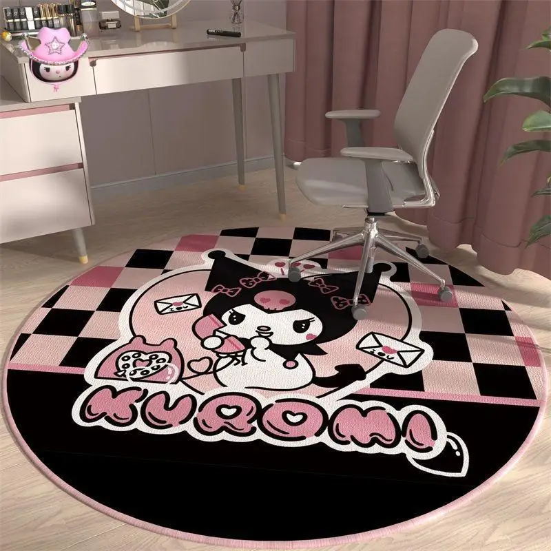 

Kawaii Kuromi Circular Crystal Velvet Floor Mat Children Bedrooms Entryway Anime Quick Drying Mat Cartoon Cute Anti-Skid Carpet