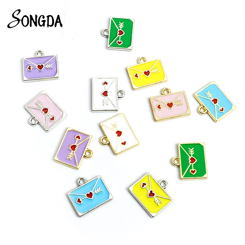 

10pcs/lot Enamel Love Heart Envelope Charms for DIY Jewelry Making Pendant Necklace Earrings Keychains Handmade Accessories
