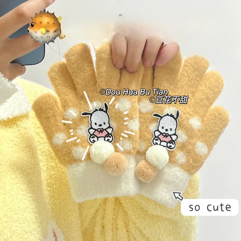 

Kawaii Sanrio Anime Pochacco Plush Glove Cute Cartoon Warm Lovely Five Fingers Sweet Thickening Wear Resistant Windproof Girls