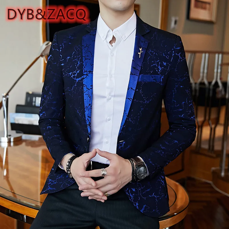 

DYB&ZACQ Blazer Shiny Wine Red Blue Black Contrast Color Stand-up Collar Blazer Slim Fit Suit Party Prom Wedding Dress Jacket