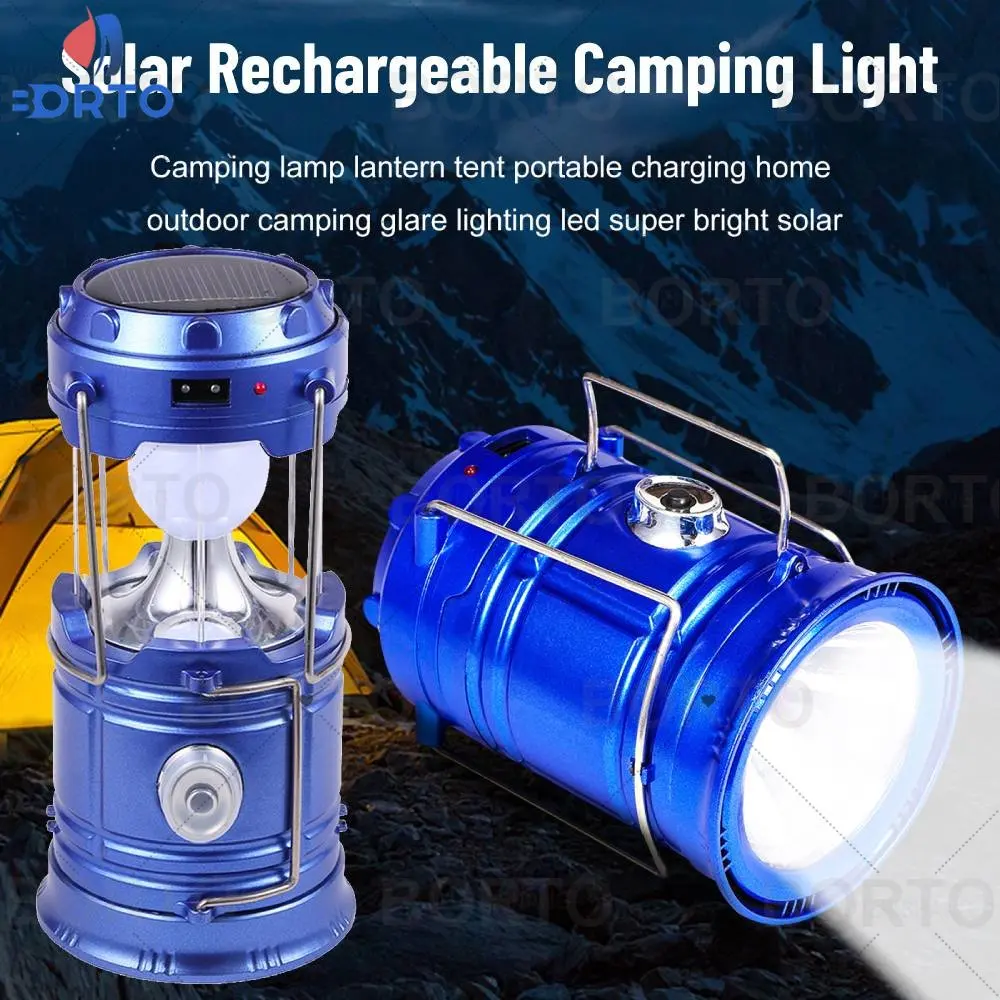 Solar LED Portable Lantern Telescopic Torch Outdoor Camping Emergency Tent Lamp USB Rechargeable Working Light